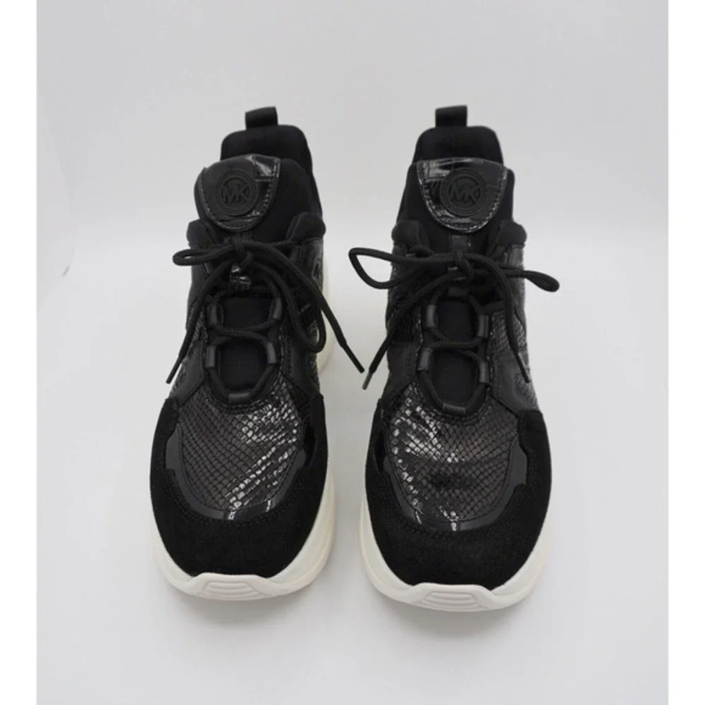 Michael Kors Olympia Trainer Black‎ Snake Embossed Platform Sneakers 11 36-16